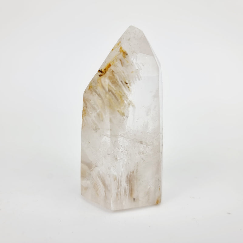 Bergkristal punt met fantomen en insluitsels